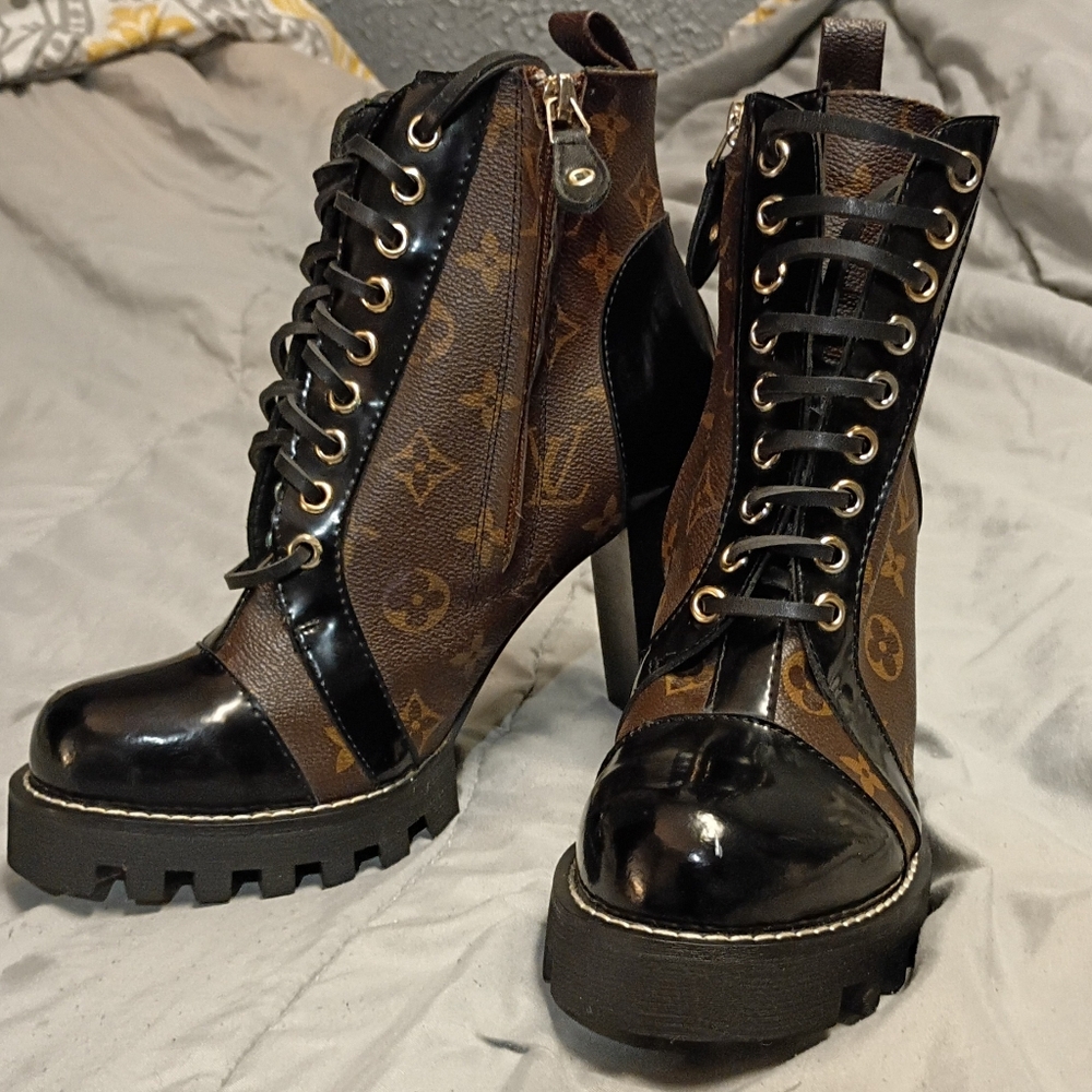 Louis Vuitton Star Trail Black and Brown Monogram Heeled Combat Boots